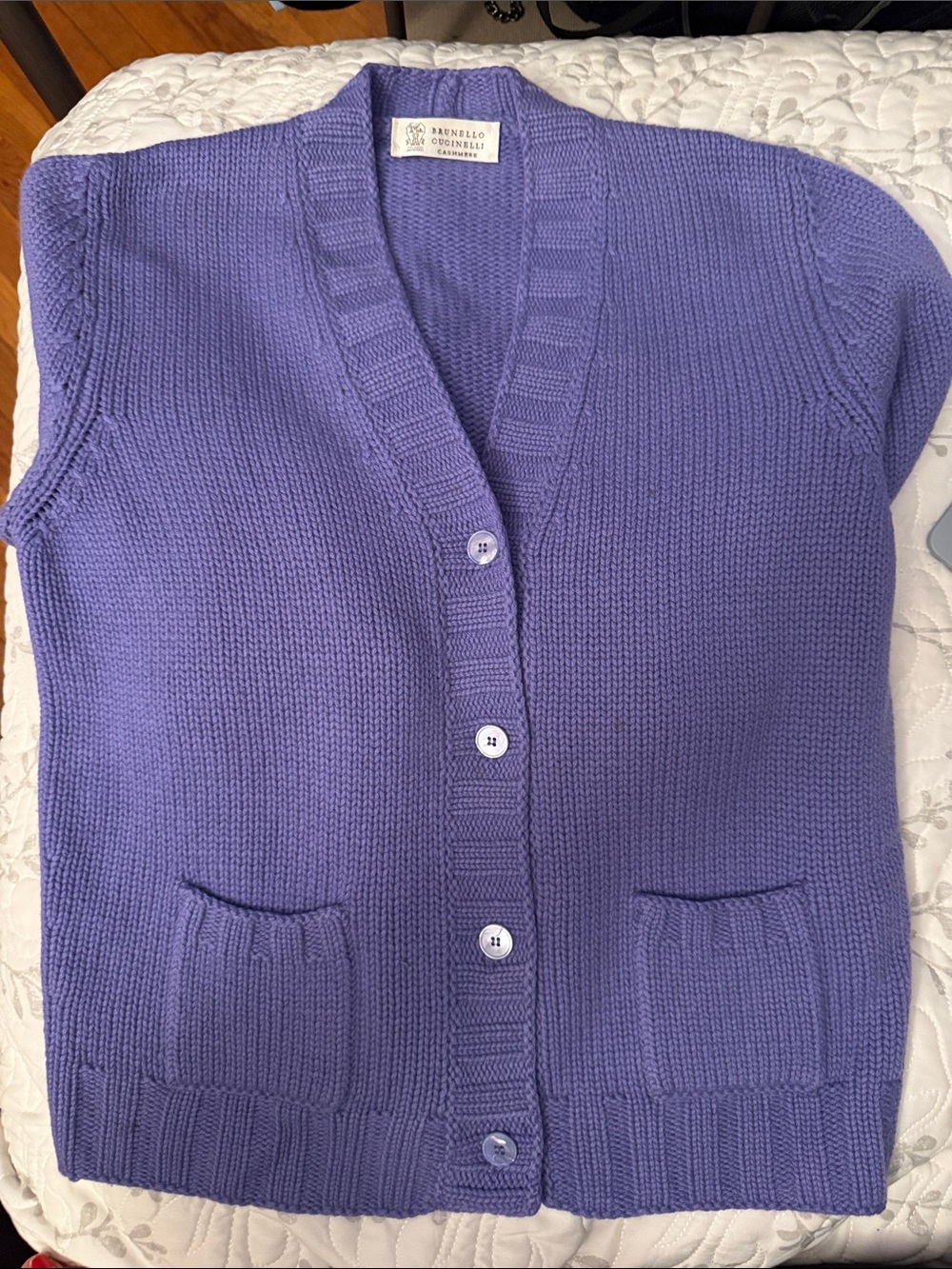 Brunello Cucinelli Lavender Cashmere Button-Front Cardigan - Picture 2 of 4